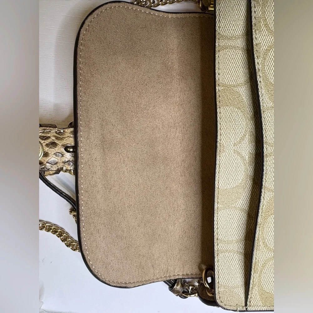 Coach Kleo Signature Canvas Leather Crossbody Bag Snakeskin Buckle NWOT